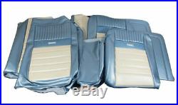 1964-1966 Mustang Deluxe Pony Front Bench & Rear Seat Cover Set-Blue/White