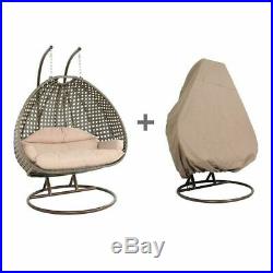 2 Person Outdoor Strong Rattan Hanging Wicker Swing Chair Egg Swing XL with Cover