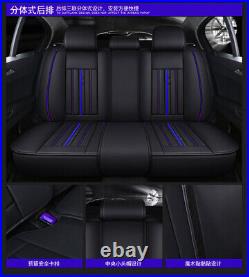 5D Full Surrounded Car Seat Cover Cushion Set with Pillow Blue&Black PU Leather US