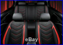 5-Seats SUV Car Seat Bench Cover & Pillows Black+Red PU Leather Cushion Pad USA