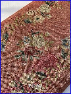 Antique Needlepoint Tapestry Piano Seat Bench Top Lid Cover Cross Stitch Floral