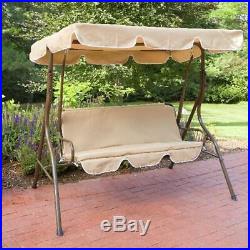 Backyard Canopy Swing 2 Person Outdoor Porch Chair Patio Covered Seat Tan Glide