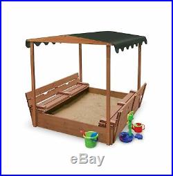 Badger Basket Covered Convertible Cedar Sandbox Canopy Bench Seats Outdoor 99895