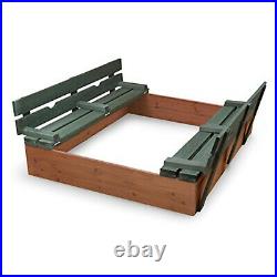 Badger Basket Covered Convertible Cedar Sandbox with Two Bench Seats Natural/G