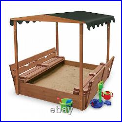 Badger Basket Sandbox with Canopy Cover Wood for Backyard And 2 Play Bench Seats