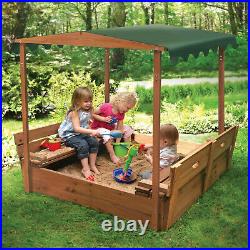 Badger Basket Sandbox with Canopy Cover Wood for Backyard And 2 Play Bench Seats