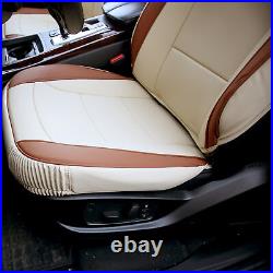 Beige Car Leatherette Seat Cushion Full Set Covers with Beige Steering Cover