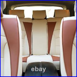 Beige Car Leatherette Seat Cushion Full Set Covers with Beige Steering Cover