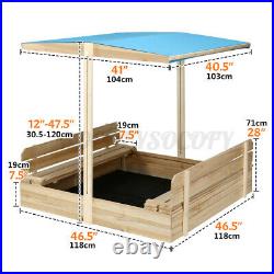 Bench Garden Wood Sandbox with Canopy Covered Seats Kids Play Sand Box Toy