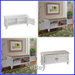 Bench Storage Cabinet Wood Frame Cushion Seat Fabric Cover Powder Coated Durable