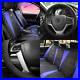 Black Blue Leatherette Seat Cushion Full Set Covers with Black Steering Cover