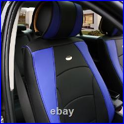 Black Blue Leatherette Seat Cushion Full Set Covers with Black Steering Cover