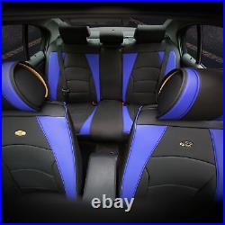 Black Blue Leatherette Seat Cushion Full Set Covers with Gray Steering Cover