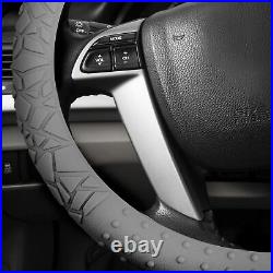Black Gray Leatherette Seat Cushion Full Set Covers with Gray Steering Cover