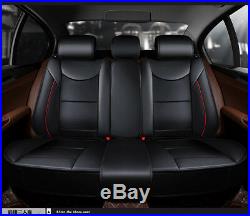 Black PU Leather Car Cushion Seat Cover Full Wrap Front+Rear Bench 5-Seats Pad