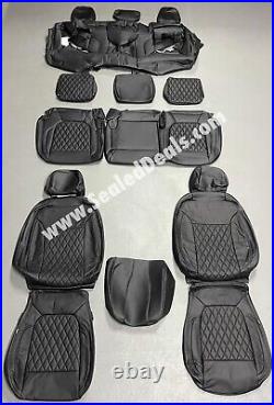 Black Perf Diamond Quilt Leather Seat Covers for 19-22 Chevy Silverado Crew Cab