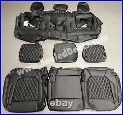 Black Perf Diamond Quilt Leather Seat Covers for 19-22 Chevy Silverado Crew Cab