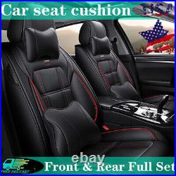 Black+Red Line PU Leather Car Seat Covers Front+Rear Cushion Full Surrounded USA