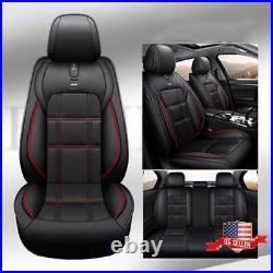 Black+Red Line PU Leather Car Seat Covers Front+Rear Cushion Full Surrounded USA