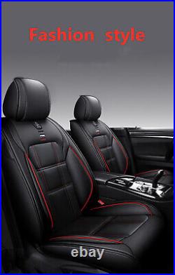 Black+Red Line PU Leather Car Seat Covers Front+Rear Cushion Full Surrounded USA