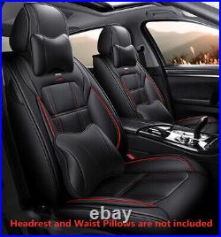 Black+Red Line PU Leather Car Seat Covers Front+Rear Cushion Full Surrounded USA