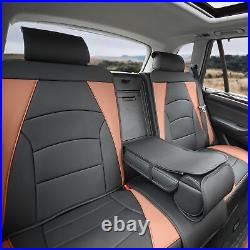 Car Seat Cover Leatherette 5 Seats Full Set Black Brown with Black Steering Cover