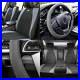 Car Seat Cover Leatherette 5 Seats Full Set Black Gray with Gray Steering Cover