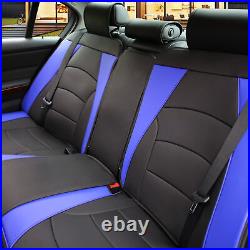 Car Seat Cover Leatherette 5 Seats Full Set Blue Black with Black Steering Cover