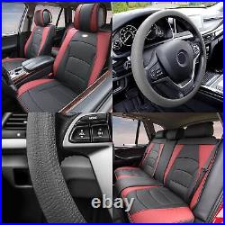 Car Seat Cover Leatherette 5 Seats Full Set Burgundy with Gray Steering Cover