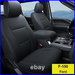 Car Seat Covers Full Set PU Leather 5-Seats Fit for Ford F-150 2015-2024 Black