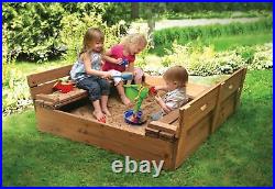 Convertible Wooden Sandbox with Cover 2-Bench Seats Kids Outdoor Fun Activity Play