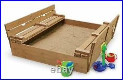 Convertible Wooden Sandbox with Cover 2-Bench Seats Kids Outdoor Fun Activity Play