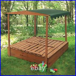 Covered Convertible Cedar Sandbox With Canopy And Two Bench Seats
