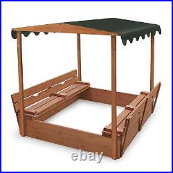 Covered Convertible Cedar Sandbox With Canopy And Two Bench Seats