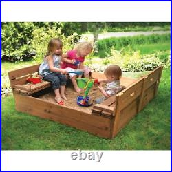 Covered Convertible Cedar Sandbox With Two Bench Seats