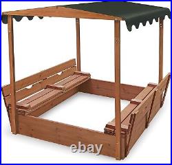Covered Convertible Cedar Sandbox with Canopy and Bench Seats