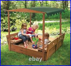 Covered Convertible Cedar Sandbox with Canopy and Bench Seats