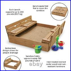 Covered Convertible Cedar Sandbox with Two Bench Seats, 09988 Natural