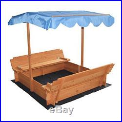 Covered Convertible Outdoor Sand Pit Fir Sandbox with Canopy 2 Bench Seats