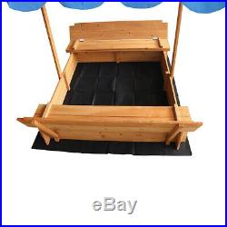 Covered Convertible Outdoor Sand Pit Fir Sandbox with Canopy 2 Bench Seats