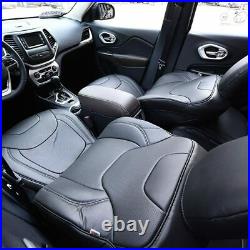 Custom For Jeep Cherokee 2014-2018 Black Full Seat Leather Covers Set Protector