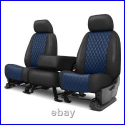 Faux Leather Diamond Shield Quilted 1st Row Black & Blue Custom Seat Covers
