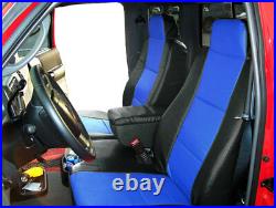 Ford Ranger 2010-2011 Black/blue S. Leather Custom Front Seat & Console Cover