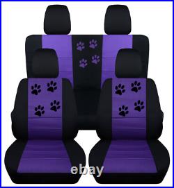 Front &Rear Black-Purple Car Seat Covers Pawprint fits 2011-2018 JK wrangler 2dr