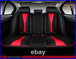 Full Set Black +Red PU Leather Car Seat Cover Universal Bench Cushion Pad Pouch