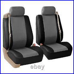 Gray Black PU Leather Integrated Seatbelt Seat Covers with Beige Floor Mats