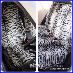 Grey Tiger Luxury Faux Fur Furry Car Seat Covers Full Set Universal Fit