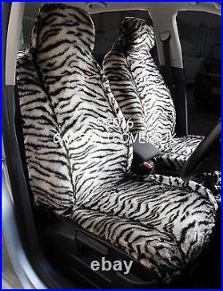 Grey Tiger Luxury Faux Fur Furry Car Seat Covers Full Set Universal Fit