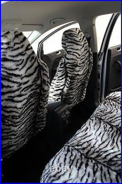 Grey Tiger Luxury Faux Fur Furry Car Seat Covers Full Set Universal Fit