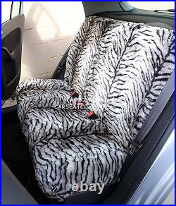 Grey Tiger Luxury Faux Fur Furry Car Seat Covers Full Set Universal Fit
